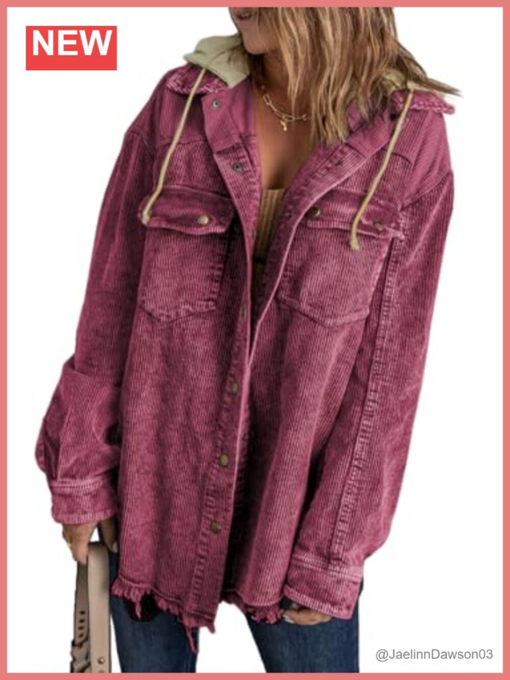 Dokotoo Corduroy Shacket Button Down Hooded Jacket with Pockets